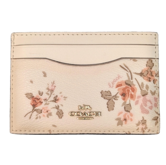 Coach Flat Card Case With Rose Bouquet Print Chalk Off White # 91789D1 Rare HTF - Picture 1 of 3